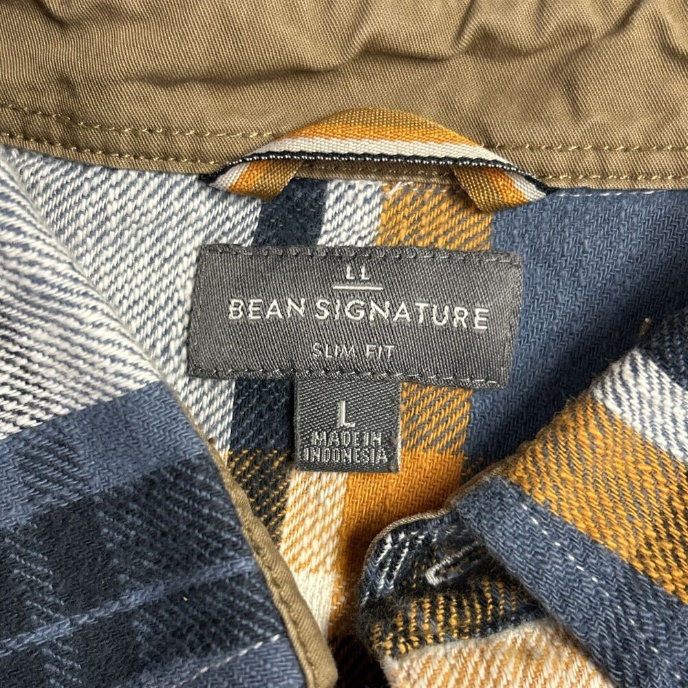 LL Bean Signature Slim Fit Flannel Shirt Mens Plaid Button Up Blue/Orange Sz. L - Picture 5 of 12